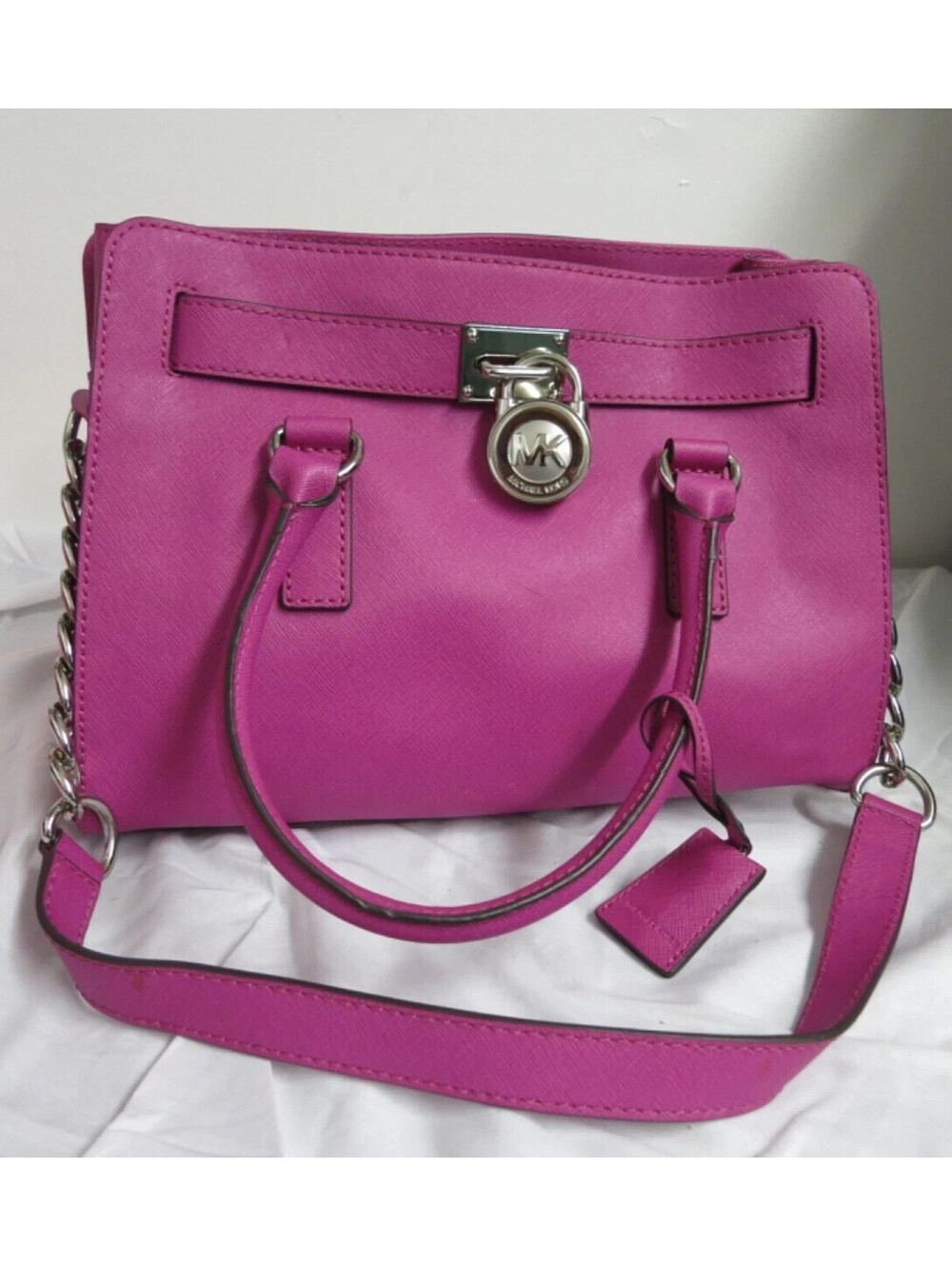Hot Pink Michael Kors Jet Set Handbag w/Shoulder Strap & Lock and Key